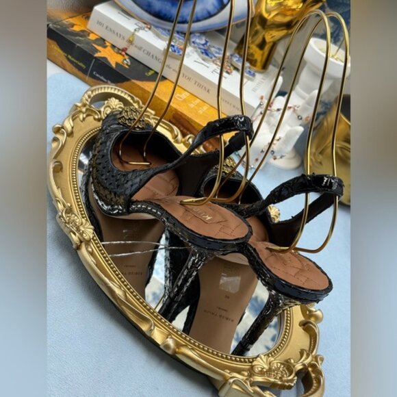 🆕 KURT GEIGER LONDON 🧿 NWOB Belgravia Slingback Heel Black Snakeskin Sz 39 8.5 - Picture 12 of 16